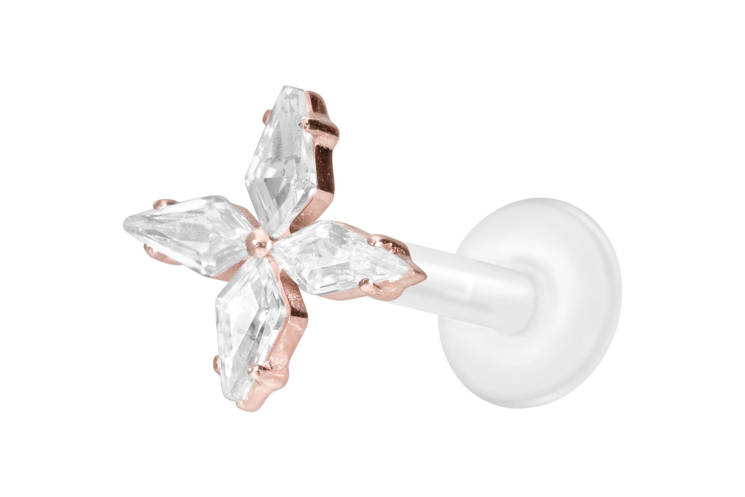 PTFE Labret Piercing mit Innengewinde + Titan-Aufsatz KRISTALLSTERN